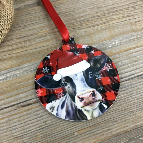 Black and White Santa Cow Christmas Ornament Double Sided - Picture 4 of 7